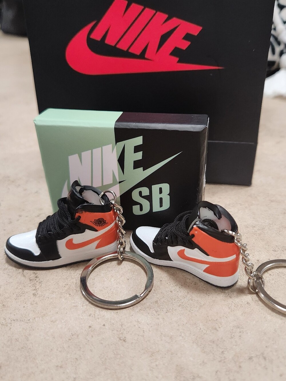NEW Nike Mini Sneaker Keychain in Black White Orange